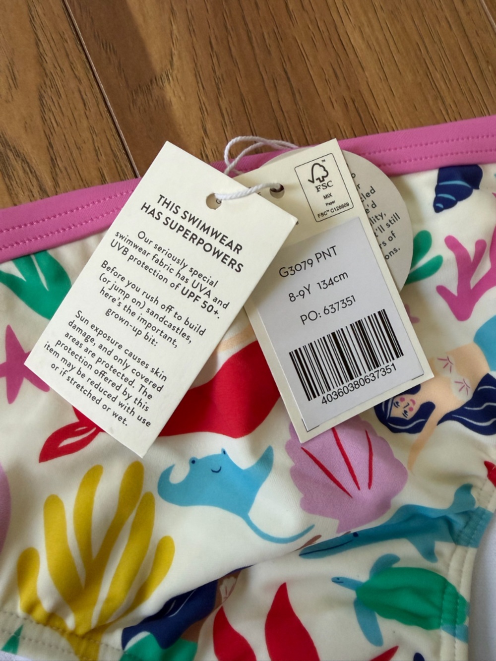 Boden Kids mermaid Swim Bottoms size 8-9Y - Pink Trim, Multi - Picture 5 of 5